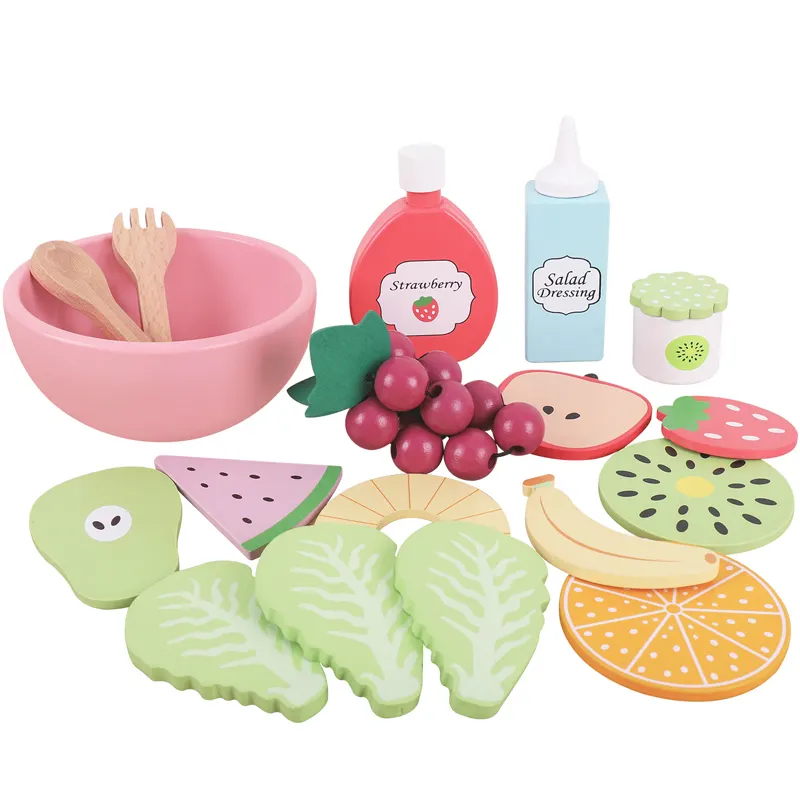 Wood Play Kitchen Play Set Wooden Garden Fruit Salad Pretend Salad Play with Utensils and Ingredients for Toddlers Children Toy