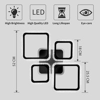 Plafonnier LED carré moderne noir JACKSUN en acrylique, dimmable avec télécommande, 4 anneaux, 52 cm, pour salon