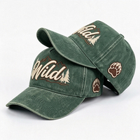 Gorra de Béisbol Unisex Vintage Lavada con Bordado de Oso y Pata de Pino Salvaje, Ajustable con Cierre a Presión y Visera Curva
