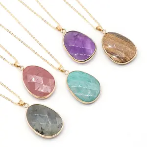 Fashion Jewelry Natural Faceted Dalmatian Labradorite Jasper Stone Pendants Charms For Necklace