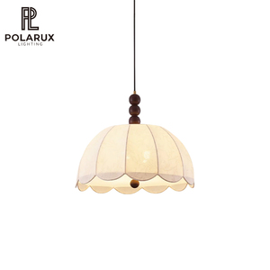 Lampada a Sospensione in Stile Retrò Francese, per Sala da Pranzo e Cucina, in Metallo, Legno e Tessuto, Nuova Lampada a Sospensione in Tessuto Stile Crema Blossom <span class=keywords><strong>di</strong></span> Alta Qualità - Product Image 1