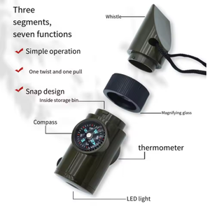 <span class=keywords><strong>Kit</strong></span> Portable 7-en-1 avec sifflet boussole loupe lampe de poche conteneur de stockage thermomètre pour Camping randonnée - Product Image 2