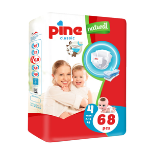 Couches jetables pour bébé Pine Classic Maxi Taille 4, haute absorption, respirantes, protections anti-fuites, douces, produits de soin pour bébé de qualité supérieure - Product Image 1