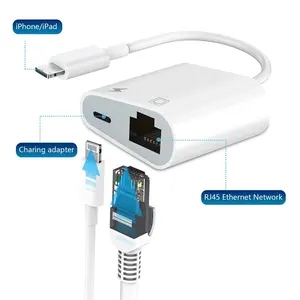 Adaptador de iluminación a Ethernet RJ45, Cable de red con Cable de iPad a Lan con puerto de carga de energía Compatible con iPhone