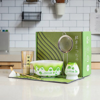 Ensemble de thé matcha en céramique Baibenli de style nordique avec bol, cuillère, tamis, torchon à thé et fouet à œufs - Origine Dehua