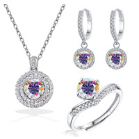Conjunto de Joyería de Plata S925 con Moissanita de Corte Brillante Certificada GRA, Anillo Abierto y Cadena para Mujer, Regalo de Joyería Fina y Elegante