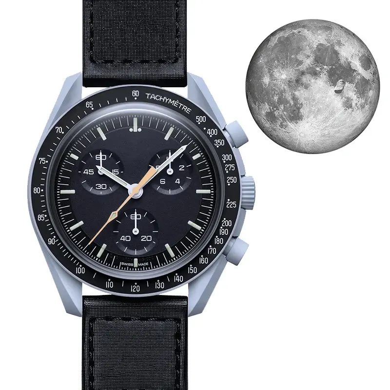 Omgas x Swatchs นาฬิกาดวงจันทร์ Biomimetic เซรามิคทองตะขอและห่วงนาฬิกา 42 มม.นาฬิกาคริสตัลหน้าต่างสําหรับชาย