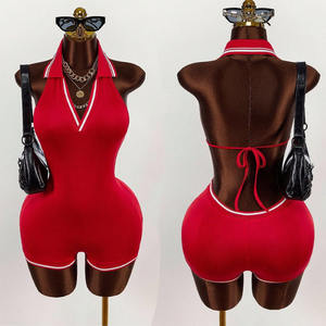 Monos Rojos Sexys de Mujer para Dormir Nuevos sin Mangas con <span class=keywords><strong>Cuello</strong></span> <span class=keywords><strong>Halter</strong></span> en V - Product Image 6