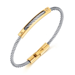 <span class=keywords><strong>Bracelet</strong></span> Câble Simple en <span class=keywords><strong>Acier</strong></span> Inoxydable Plaqué <span class=keywords><strong>Or</strong></span> 18K pour Hommes <span class=keywords><strong>et</strong></span> Femmes, Chaîne Torsadée, Cadeau Bijou - Product Image 1
