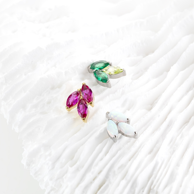 Aurien Implant Grade Titanium Wedding Classic Style Leaves Flower Labret End Threaded Screw Piercing Body Jewelry