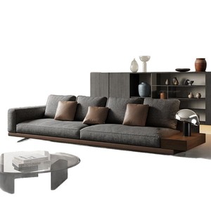 Italian Minimalist Fabric <b>Sofa</b> Solid <b>Wood</b> <b>Frame</b> Coffee Gray Velvet Living Room Furniture - Product Image 5