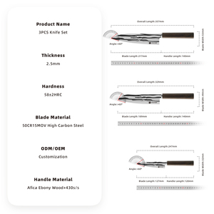 Ensemble de 3 couteaux de <span class=keywords><strong>chef</strong></span> de style japonais professionnels, acier à haute teneur en carbone 50Cr15MoV avec manche octogonal en ébène - Product Image 4