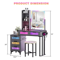 Docarelife vente à chaud ensemble de vanité de maquillage en bois dur avec dessus en verre éclairage LED Station de charge bricolage diviseurs de tiroir vanité