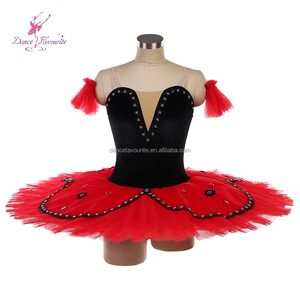 Tutú de Ballet Preprofesional Negro/Rojo, Tutú de Tul Rígido <span class=keywords><strong>para</strong></span> Ensayos, Tutú Tipo Pancake <span class=keywords><strong>para</strong></span> <span class=keywords><strong>Niñas</strong></span> BLL029 - Product Image 1