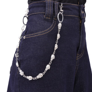 Cadena de cintura de una sola capa Yueli White Skull para hombre, estilo hip hop, cadena de metal plateada tibetana, decoración informal para ropa. - Product Image 1