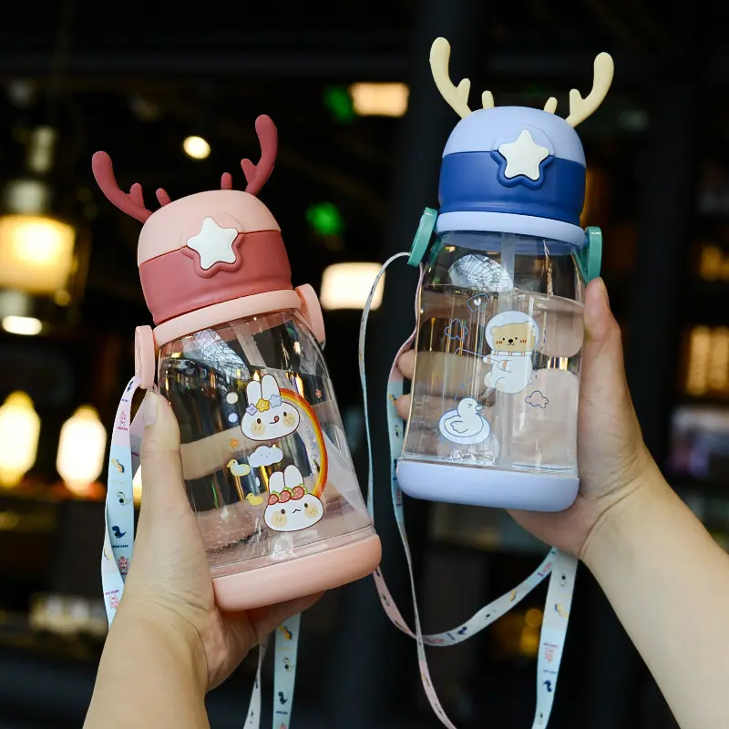 kids Water Cup Antler Creative Cartoon Baby Feeding Cups with Straws Leakproof Water Bottles Outdoor Children's Cup