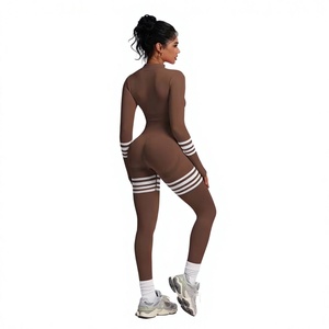 Combinaison pour femme à taille haute, manches longues, couleur unie, col en V, longueur intégrale, respirante, extensible, coupe moderne, tenue de sport - Product Image 6