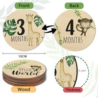 Cartes Étapes de Bébé en Bois Naturel Animaux Mignons, Cartes d'Annonce de Naissance Nouveau-né