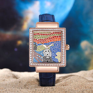 Reloj <span class=keywords><strong>de</strong></span> Cuero Azul con Calavera <span class=keywords><strong>de</strong></span> Ghostface <span class=keywords><strong>de</strong></span> Horror Personalizado, Reloj <span class=keywords><strong>de</strong></span> Cuarzo con Moissanita CZ VVS para Damas - Product Image 3