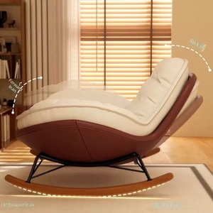 Poltrona a dondolo oversize in pelle scamosciata con poggiapiedi, poltrona reclinabile <span class=keywords><strong>da</strong></span> 93 cm, seduta nordica per interni, ideale per soggiorno, camera <span class=keywords><strong>da</strong></span> letto, hotel - Product Image 5