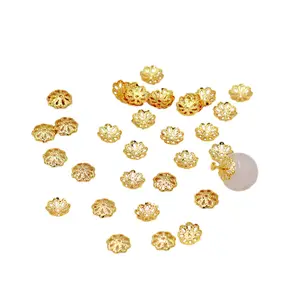 2404 18K or huit feuilles porte-fleur perlé bracelet cap pur cuivre plaqué 14K véritable perle septa bricolage accessoires