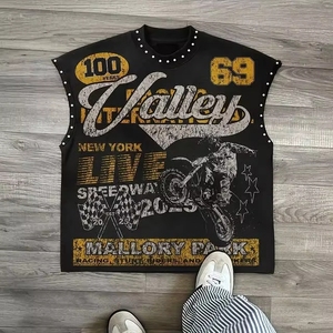 Camiseta sin mangas personalizada con estampado, estilo oversize, con pedrería, para hombre, de alta calidad, estilo urbano. - Product Image 1
