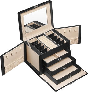 Большой роскошный переносной органайзер для ювелирных изделий с 3 ящиками, зеркальный квадратный футляр из МДФ для ювелирных изделий, Женский Дорожный Кожаный Ящик для хранения - Product Image 1