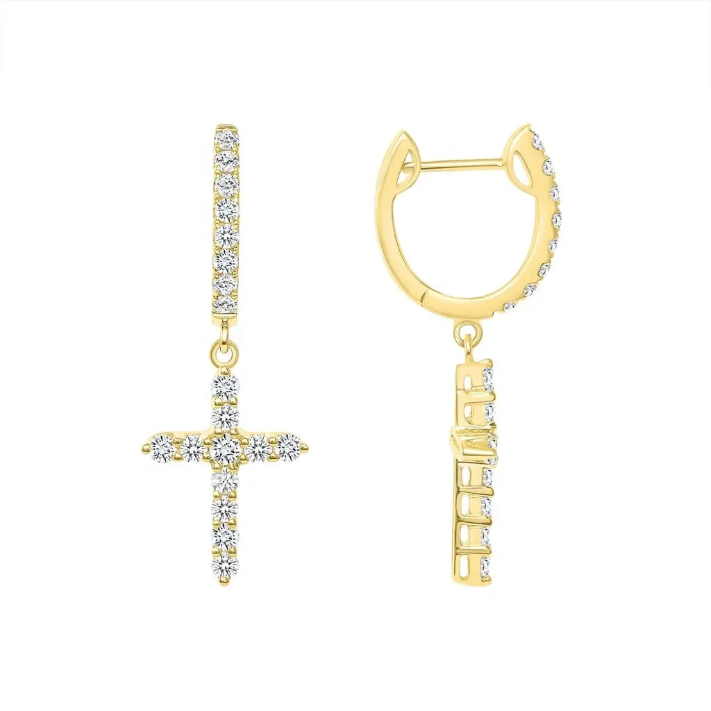 Boucles d'oreilles Huggie Croix en or 18 carats en argent sterling 925 de conception classique