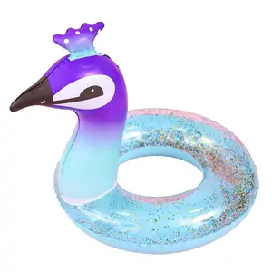 Glitters Opblaasbare Dier Pauw Zwemmen Ring Voor Kinderen Opblaasbare Kids Peacocok Zwemmen Ring Met Pailletten Binnen