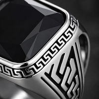Bague JLM en Acier Titane à Motif Grec Rétro avec Pierre Noire, Style Gothique Punk pour Homme, Bijou de Cocktail, Accessoire de Mode – Prix de Gros