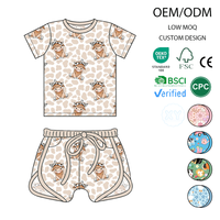 Ensemble de vêtements de jour pour bébés filles en bambou, T-shirt à manches courtes et short à cordon de serrage, imprimé personnalisé, vêtements de détente doux pour tout-petits