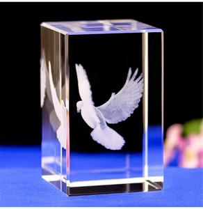 Jy K9 <span class=keywords><strong>Glass</strong></span> bán buôn sản phẩm mới Hòa Bình Dove figurine 3D laser Crystal Cube lưu niệm - Product Image 3