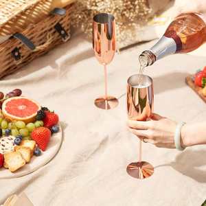 Preço de fábrica 250ml Vidro De Vinho Tinto Aço Inoxidável Antique champagne Flautas De Vidro Copo De Flauta Cálices Ativos - Product Image 5