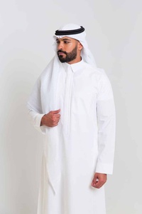 Tissu en polyester blanc <span class=keywords><strong>crème</strong></span> 100 % avec impression feuille d'or pour thobe musulman homme, matière pour robe islamique, vente en gros - Product Image 2