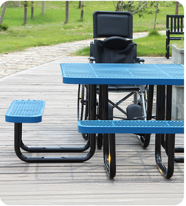 Mesa de Picnic Metálica Moderna y Resistente para Exteriores con Acceso para Sillas de Ruedas, Estructura de Acero y Bancos para Parques y Escuelas - Product Image 3