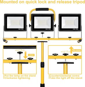 <b>LED</b> Work <b>Light</b> With Stand 210W 21000 Lumen 6000K Super Bright Three Head <b>Lights</b> Adjustable and Foldable Tripod <b>LED</b> Work <b>Light</b> Wi - Product Image 4