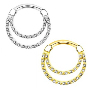Anneau de nez double couche en zircon, en acier inoxydable argenté et doré, serti en canal, bijou de piercing géométrique rond, cadeau - Product Image 1