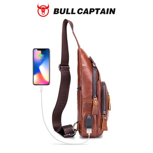 กระเป๋าคาดอกและสะพายไหล่หนังแท้ BULLCAPTAIN สำหรับผู้ชาย ดีไซน์สปอร์ตแฟชั่น พร้อมพอร์ตชาร์จ USB ปิดด้วยซิป เหมาะสำหรับใช้ในชีวิตประจำวัน - Product Image 4