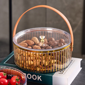 Transparent Round Fruit Box With Gold Foil Stripe Large Capacity For Outdoor Picnic Snacks Storage - Product Image 2