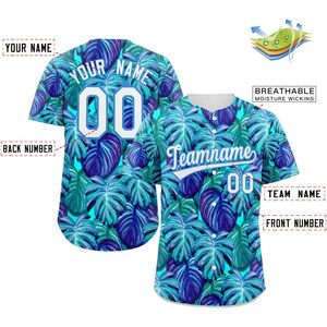 Camiseta de béisbol personalizada, unisex, para adultos, nombre personalizado, número, impresión sublimada, talla grande, nombre del equipo 00, patrón de hojas tropicales - Product Image 2