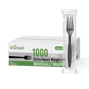 1000 fourchettes en plastique noir jetables, couverts pour restaurants, traiteurs, plats <span class=keywords><strong>à</strong></span> emporter, extra résistantes, en PP biodégradable, modernes - Product Image 1