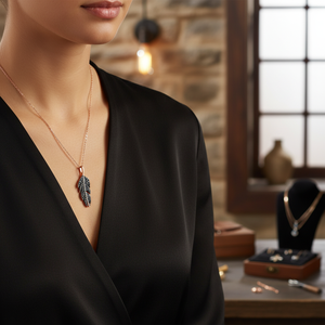 Pendentif minimaliste en forme de feuille en Zircon noir, vente en gros, fait à la main, bijoux en argent Sterling 925 - Product Image 3