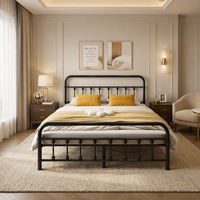 Cadre de lit double en métal durable au design moderne, hauteur réglable, assemblage facile, support à lattes, tête de lit pour hôtel et appartement