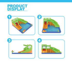 Combo de château gonflable gonflable avec fosse à balles ou piscine, <span class=keywords><strong>jeu</strong></span> de toboggan et de basket-ball et <span class=keywords><strong>jeu</strong></span> de pistolet à eau, adapté aux enfants, - Product Image 4