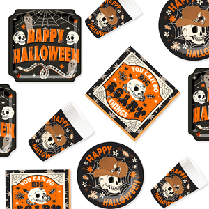 DAMAI - Juego de Vajilla Desechable para Fiesta de Halloween, Recuerdo de Cumpleaños para 8 Personas, Platos, Vasos y Servilletas de Papel para Halloween - Product Image 2