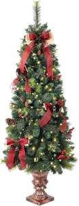 <span class=keywords><strong>Sapin</strong></span> de Noël artificiel pré-éclairé de 1,5 m, écologique, à brancher, 300 branches, 150 lumières LED blanches, 8 baies rouges, 4 pommes de pin, 5 nœuds - Product Image 2