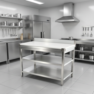 Plan de travail commercial à 3 niveaux avec planche à découper en PE, idéal pour la transformation des légumes, adapté pour une utilisation dans les cuisines et les restaurants - Product Image 1