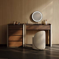 Coiffeuse de luxe moderne 2026 pour filles avec miroir lumineux à chargement sans fil, panneau en contreplaqué, multifonction pour salle de bain et chambre à coucher