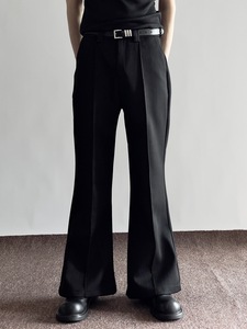 Pantalon décontracté haut de gamme toutes saisons pour hommes et femmes, noir, coupe évasée, taille mi-haute, braguette zippée plate, design ample amincissant - Product Image 5