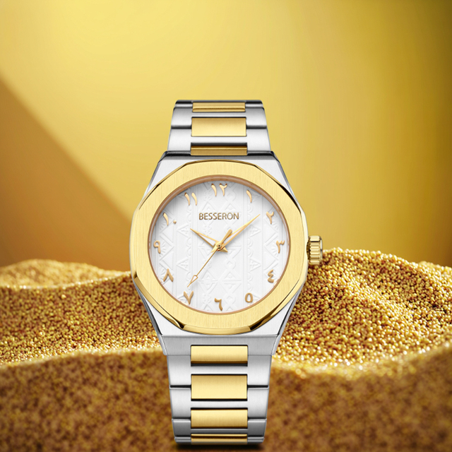 Custom Logo Gold Luxury Watches for Men High Quality Designer Arabic Dial Watches Waterproof 22mm Leather Band Quartz Movement